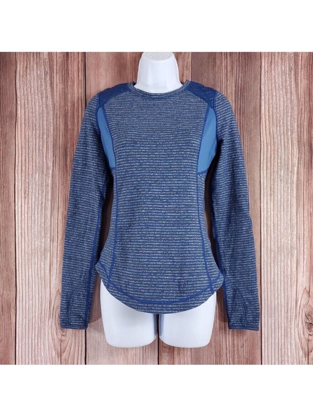 Lululemon Womens Size 4 Run: Ice Queen Long Sleeve Slope Stripe Limitless Blue